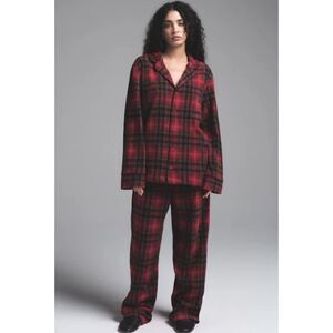 SKIMS Fleece Sleep Set Cranberry Plaid Size L